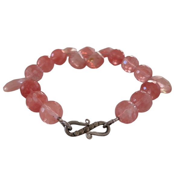 Elegant Light Pink Beaded Stone Jewels Infinity Accent Bracelet - Picture 3 of 5